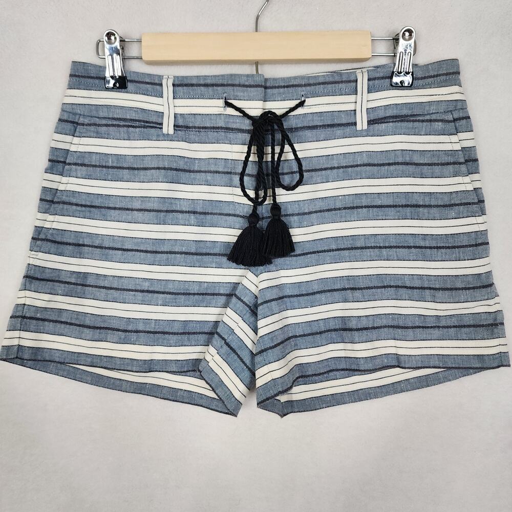 NWOT Loft Riviera Short Linen Blend Tassel Tie Blue Stripe Beachy Coastal Size 0